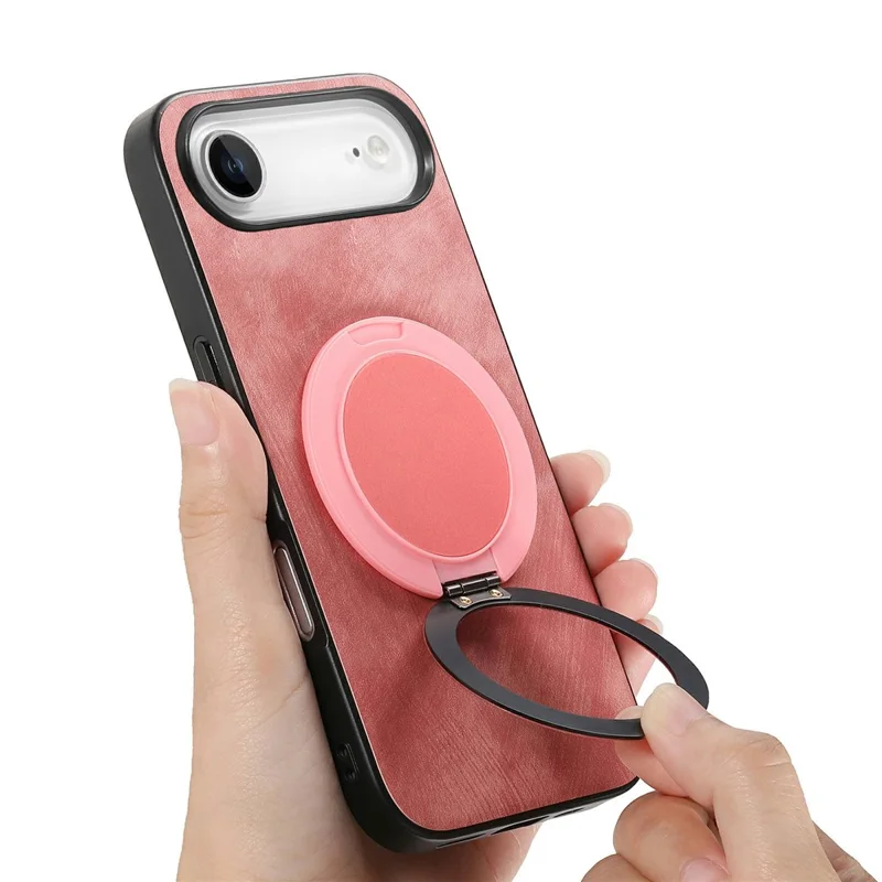 For iPhone Air Phone Case with Rotating Kickstand Stress Relief Retro Leather Back Cover - Pink