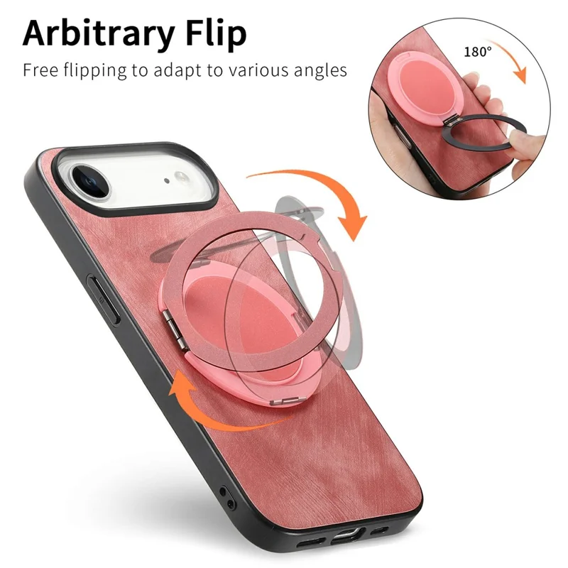 For iPhone Air Phone Case with Rotating Kickstand Stress Relief Retro Leather Back Cover - Pink