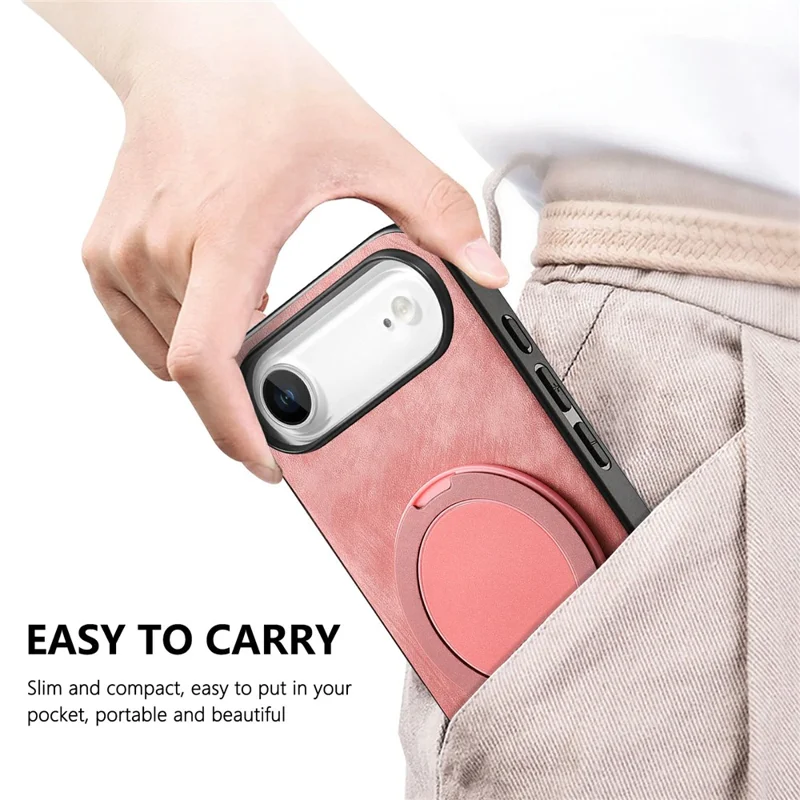 For iPhone Air Phone Case with Rotating Kickstand Stress Relief Retro Leather Back Cover - Pink