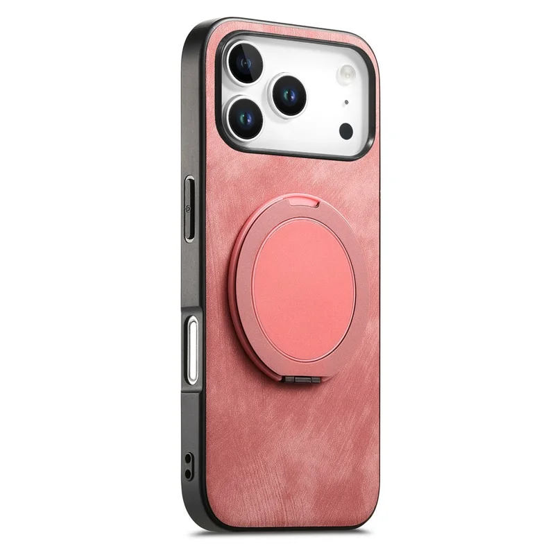 For iPhone 17 Pro Phone Case with Rotating Kickstand Stress Relief Retro Leather Back Cover - Pink