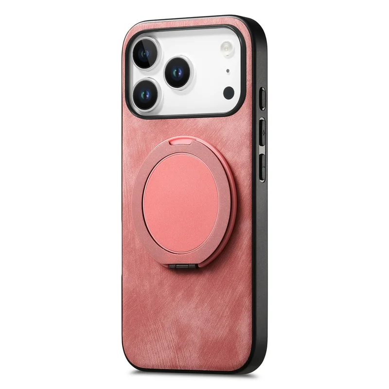 For iPhone 17 Pro Phone Case with Rotating Kickstand Stress Relief Retro Leather Back Cover - Pink