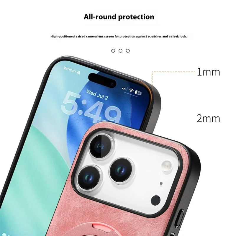 For iPhone 17 Pro Phone Case with Rotating Kickstand Stress Relief Retro Leather Back Cover - Pink