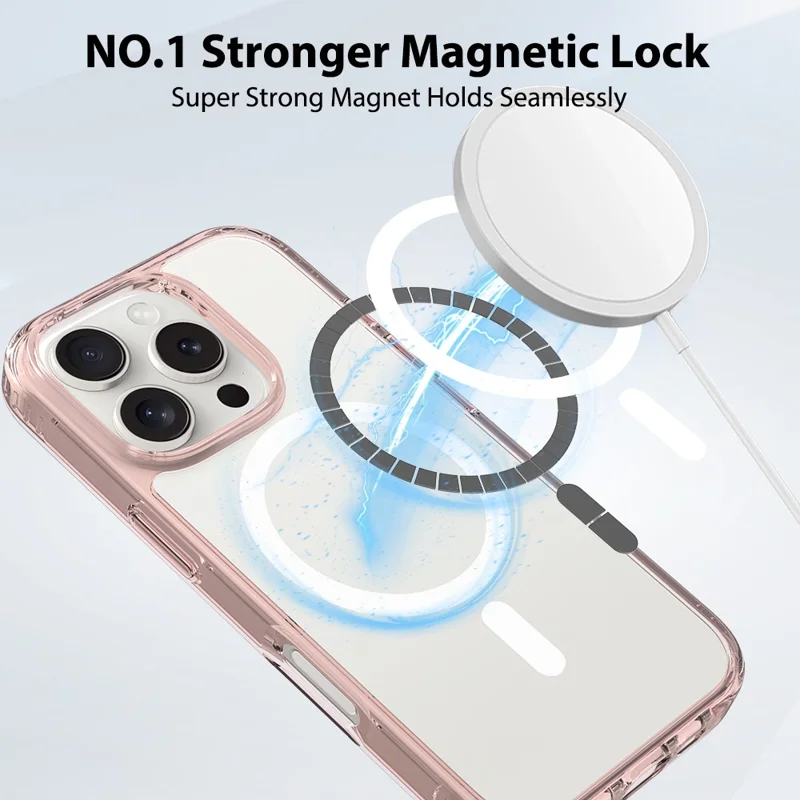 For iPhone 16 Pro Max Case Compatible with MagSafe PC + TPU Clear Phone Cover with Tempered Glass Screen Protector - Pink