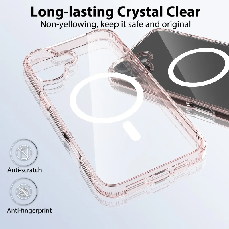 For iPhone 16 Plus Case Compatible with MagSafe PC + TPU Clear Phone Cover with Tempered Glass Screen Protector - Pink