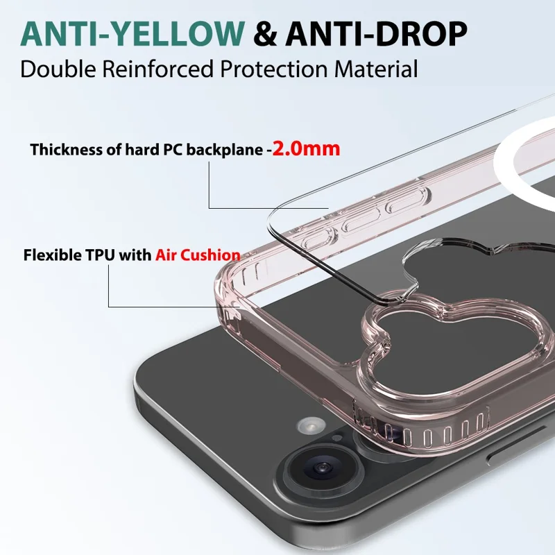 For iPhone 16 Plus Case Compatible with MagSafe PC + TPU Clear Phone Cover with Tempered Glass Screen Protector - Pink