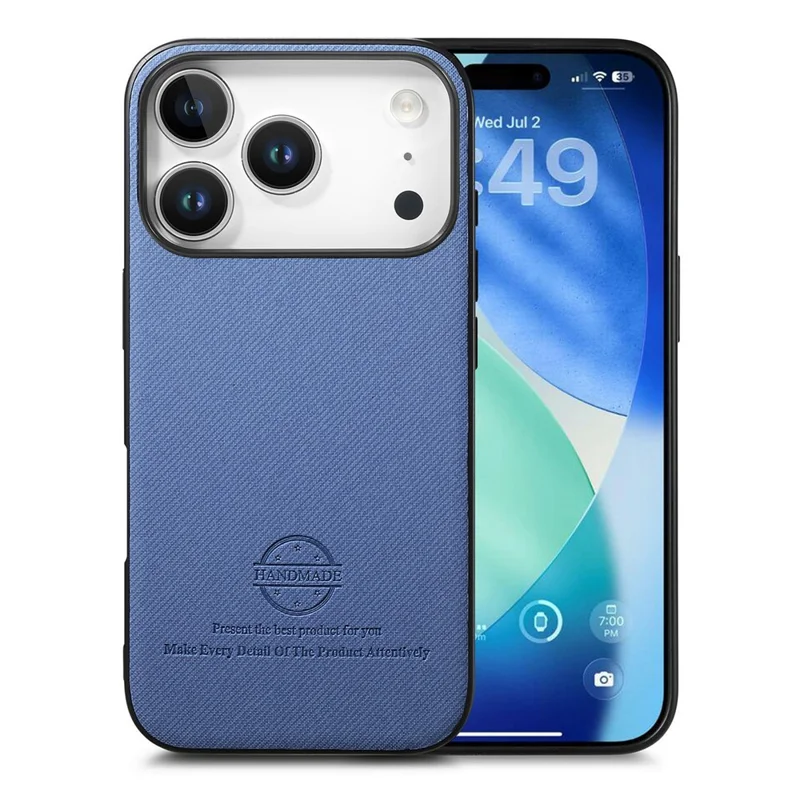 Voor iPhone 17 Pro hoesje van lederen telefoonachterkant met stofstructuur - Blauw