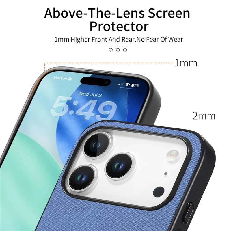 Voor iPhone 17 Pro hoesje van lederen telefoonachterkant met stofstructuur - Blauw