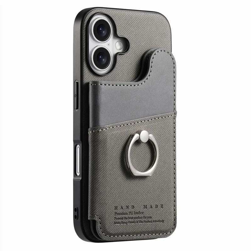 For iPhone 17 Case with Card Holder Kickstand Leather + TPU + PC Phone Cover - Grey