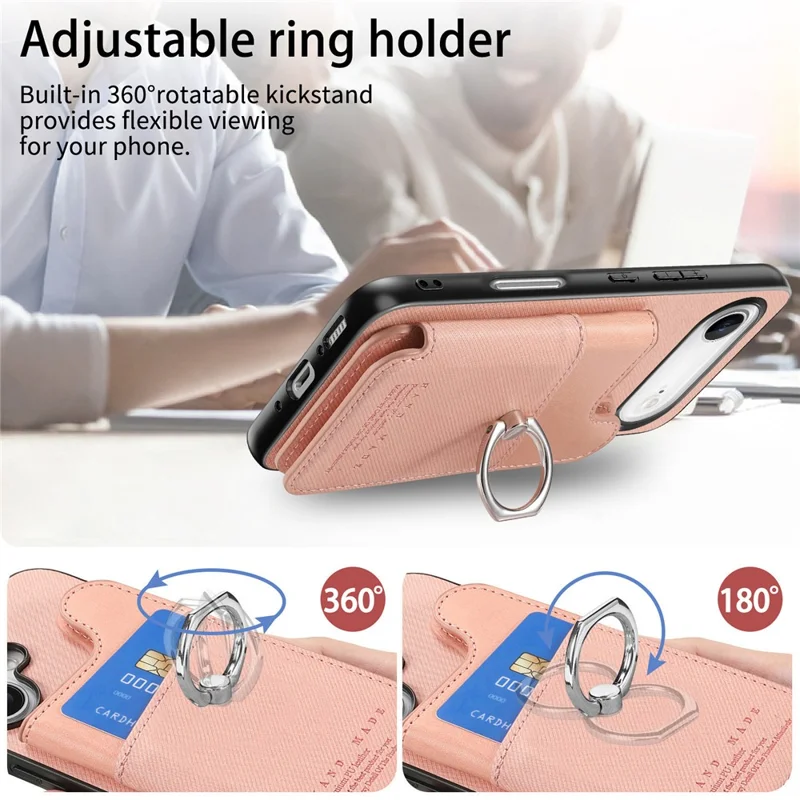 For iPhone Air Case with Card Holder Kickstand Leather + TPU + PC Phone Cover - Pink