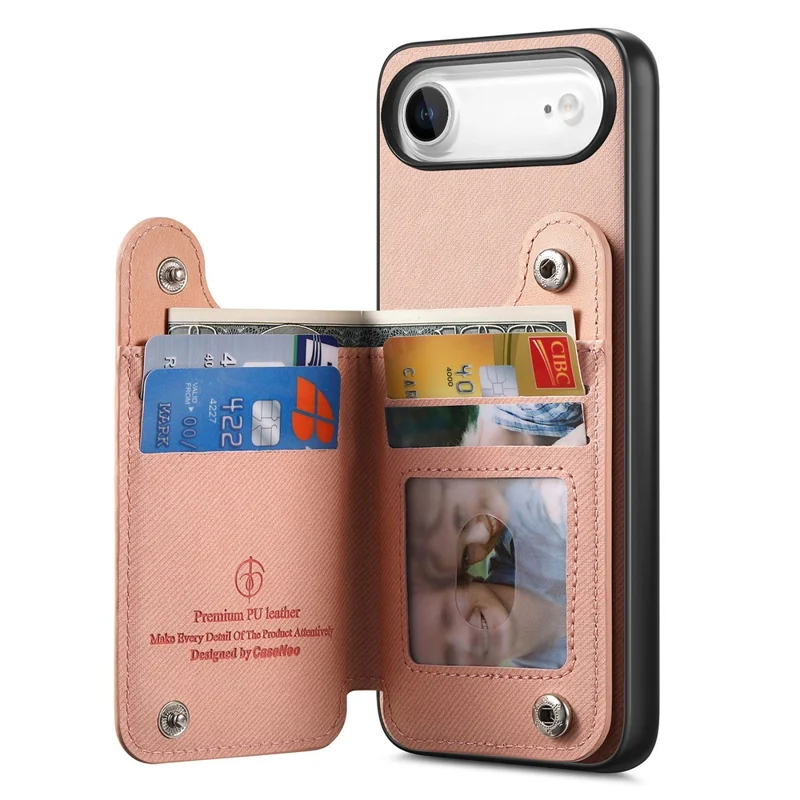 For iPhone Air Case with Card Holder Kickstand Leather + TPU + PC Phone Cover - Pink