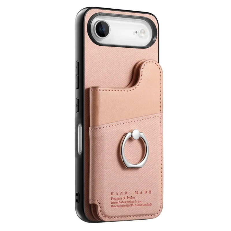 For iPhone Air Case with Card Holder Kickstand Leather + TPU + PC Phone Cover - Pink