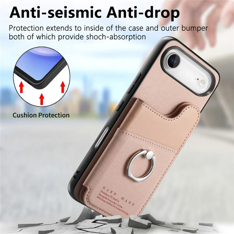 For iPhone Air Case with Card Holder Kickstand Leather + TPU + PC Phone Cover - Pink