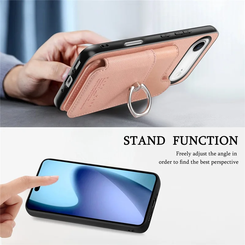 For iPhone Air Case with Card Holder Kickstand Leather + TPU + PC Phone Cover - Pink