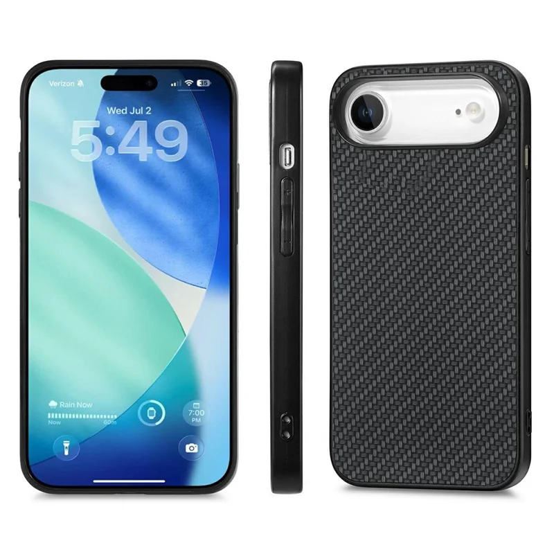 For iPhone Air Case Carbon Fiber Texture PU Leather + PC + TPU Phone Cover - Black