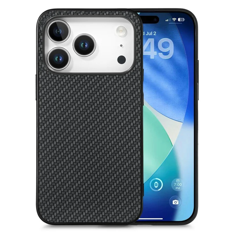 For iPhone 17 Pro Max Case Carbon Fiber Texture PU Leather + PC + TPU Phone Cover - Black