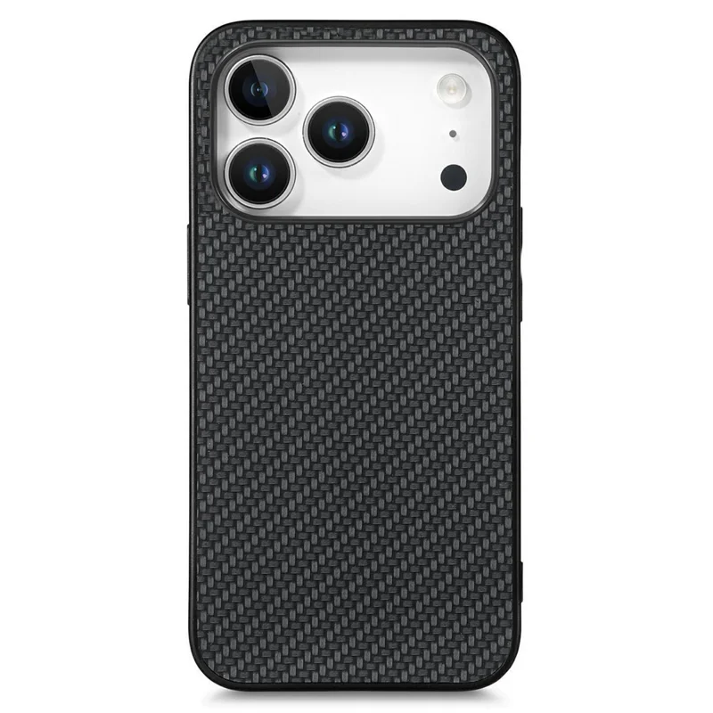 For iPhone 17 Pro Max Case Carbon Fiber Texture PU Leather + PC + TPU Phone Cover - Black