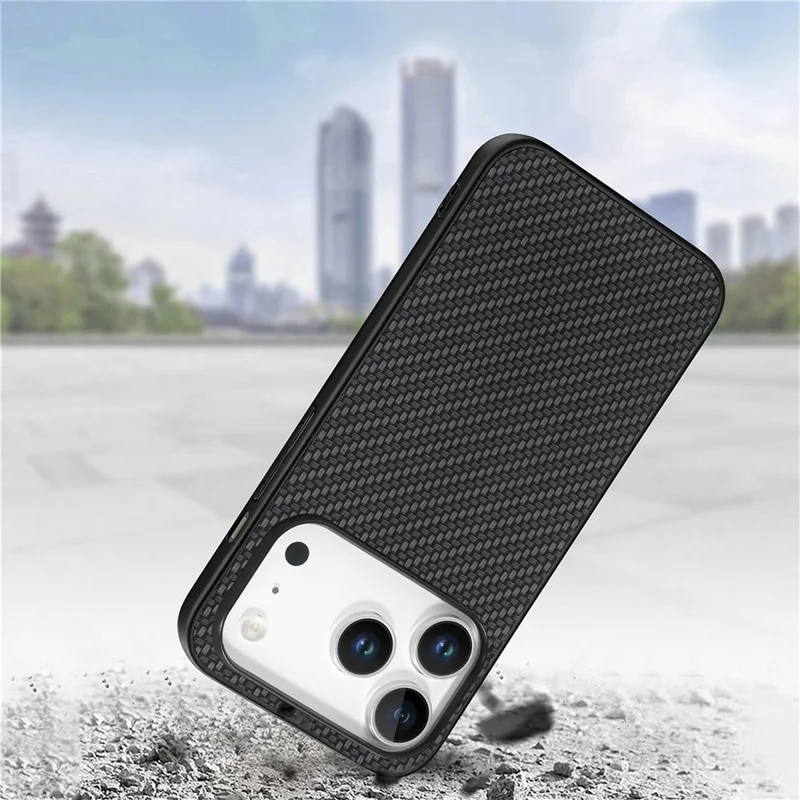For iPhone 17 Pro Max Case Carbon Fiber Texture PU Leather + PC + TPU Phone Cover - Black