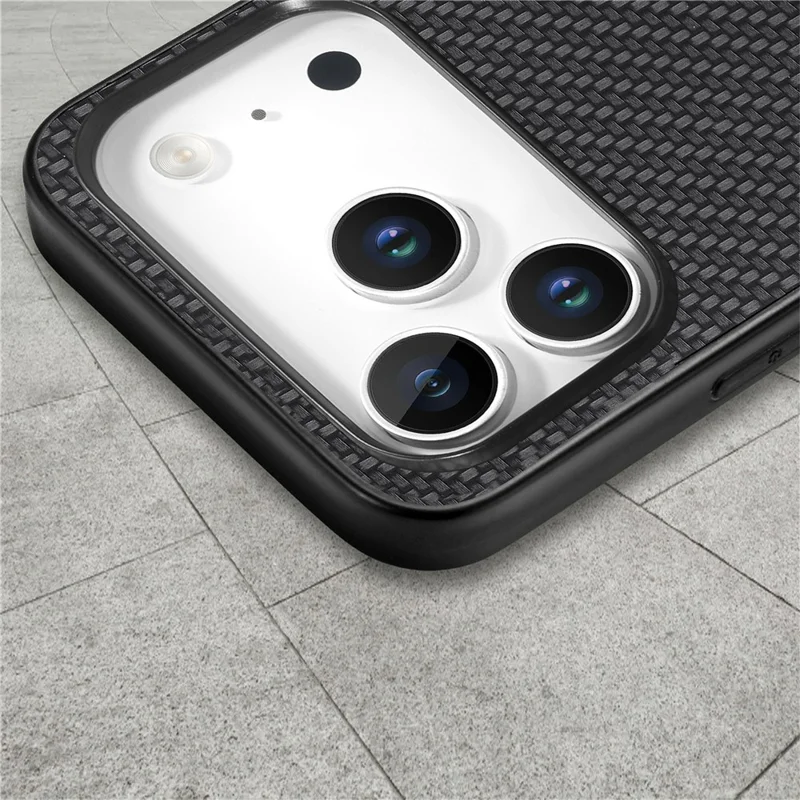 For iPhone 17 Pro Max Case Carbon Fiber Texture PU Leather + PC + TPU Phone Cover - Black