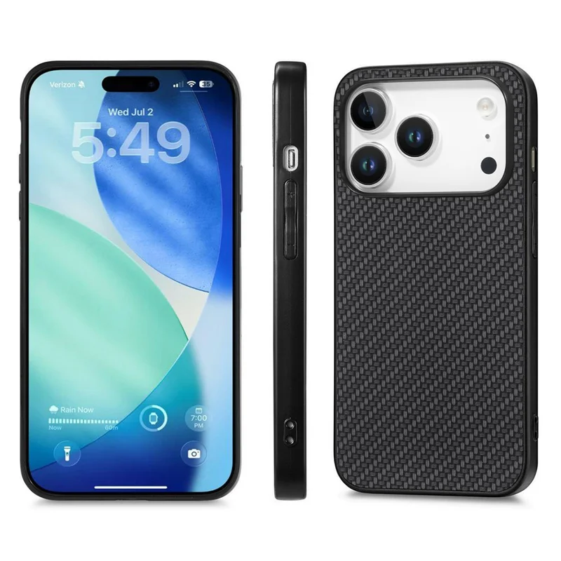 For iPhone 17 Pro Max Case Carbon Fiber Texture PU Leather + PC + TPU Phone Cover - Black