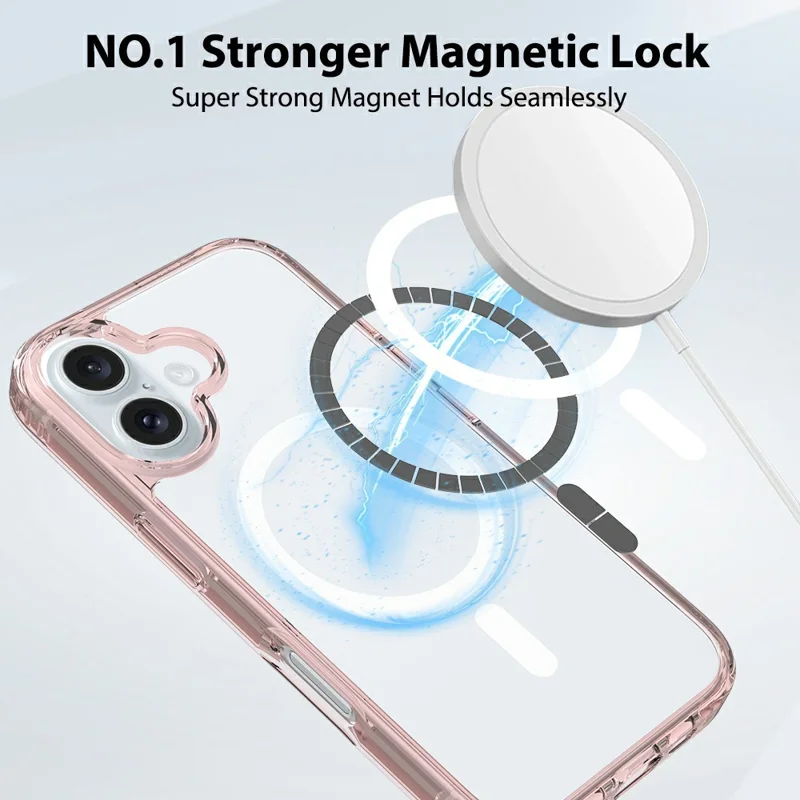 For iPhone 16 Case Compatible with MagSafe PC + TPU Clear Phone Cover with Tempered Glass Screen Protector - Pink