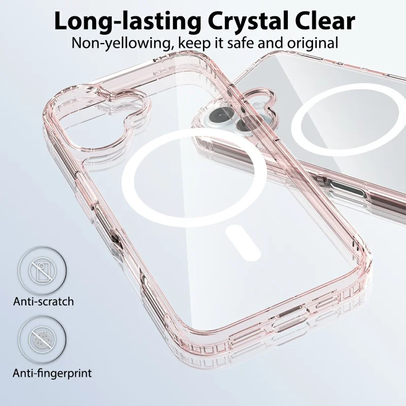 For iPhone 16 Case Compatible with MagSafe PC + TPU Clear Phone Cover with Tempered Glass Screen Protector - Pink
