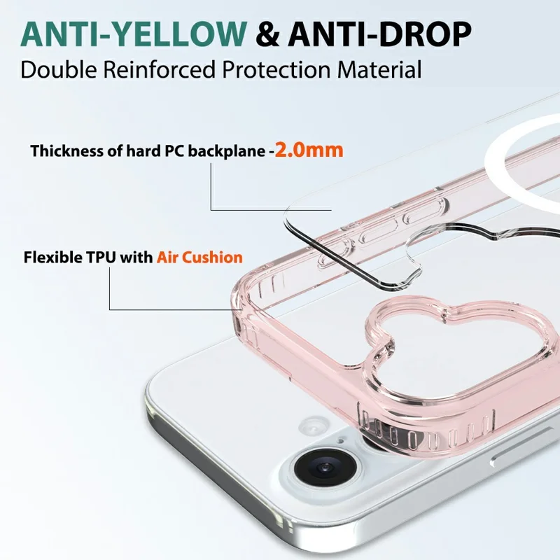 For iPhone 16 Case Compatible with MagSafe PC + TPU Clear Phone Cover with Tempered Glass Screen Protector - Pink