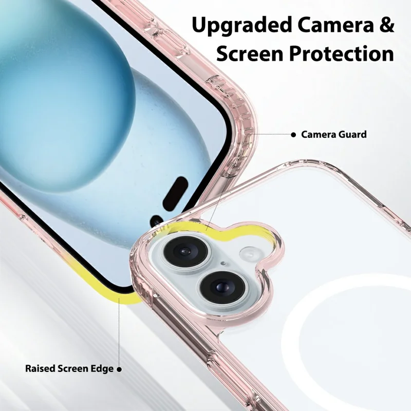 For iPhone 16 Case Compatible with MagSafe PC + TPU Clear Phone Cover with Tempered Glass Screen Protector - Pink