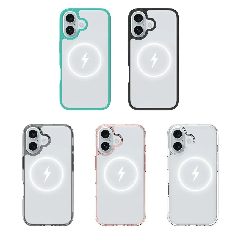 For iPhone 16 Case Compatible with MagSafe PC + TPU Clear Phone Cover with Tempered Glass Screen Protector - Pink