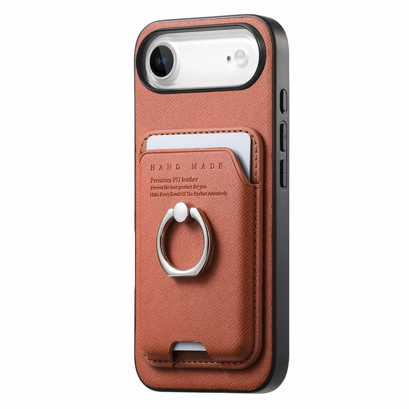 For iPhone Air Case Cloth Texture  Leather + PC + TPU Phone Cover with Detachable Magnetic Ring Kickstand Card Holder - Brown
