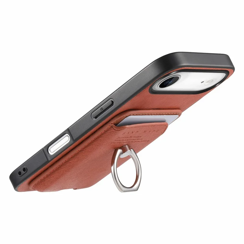 For iPhone Air Case Cloth Texture  Leather + PC + TPU Phone Cover with Detachable Magnetic Ring Kickstand Card Holder - Brown
