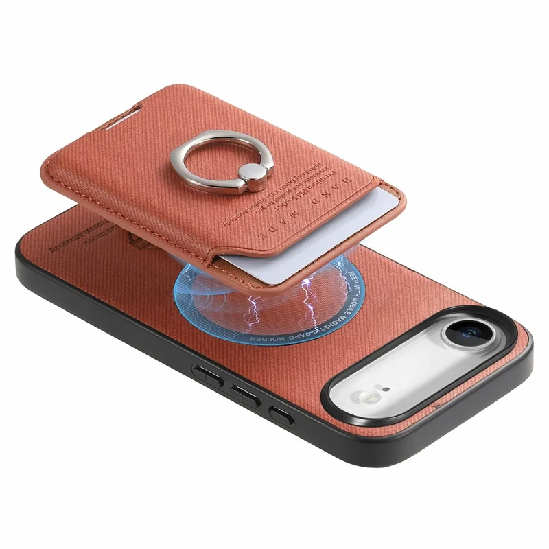 For iPhone Air Case Cloth Texture  Leather + PC + TPU Phone Cover with Detachable Magnetic Ring Kickstand Card Holder - Brown