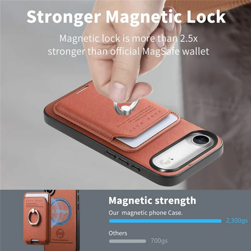 For iPhone Air Case Cloth Texture  Leather + PC + TPU Phone Cover with Detachable Magnetic Ring Kickstand Card Holder - Brown