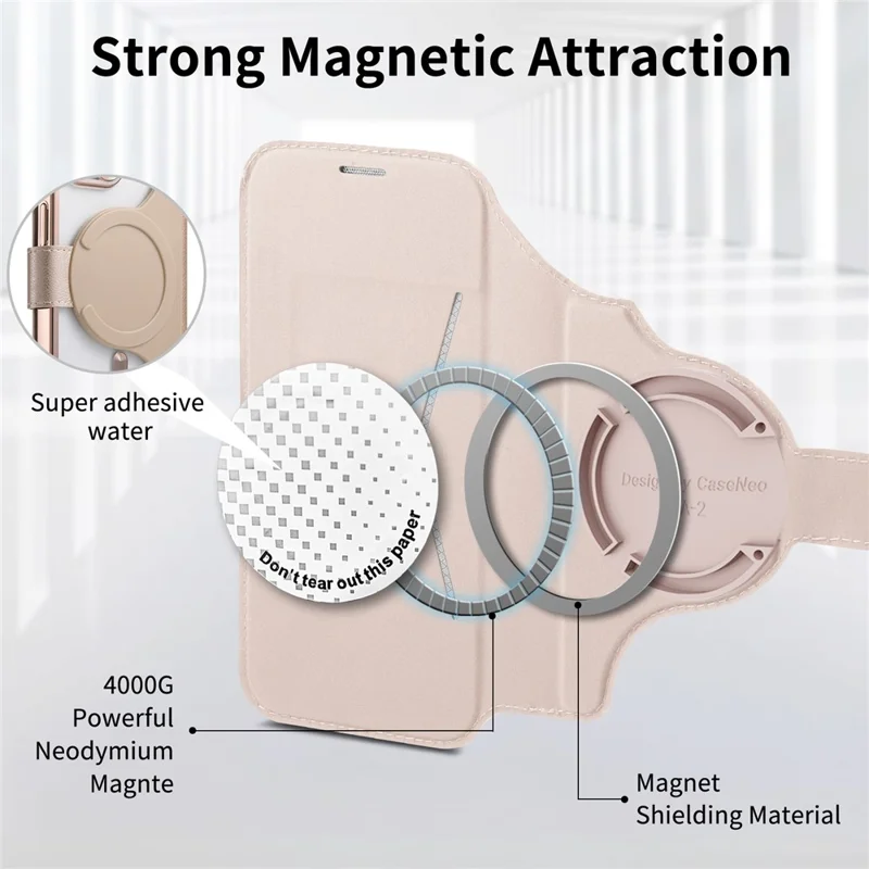 For iPhone Air Case Compatible with MagSafe Detachable Leather Phone Cover with Lens Film - Rose Gold