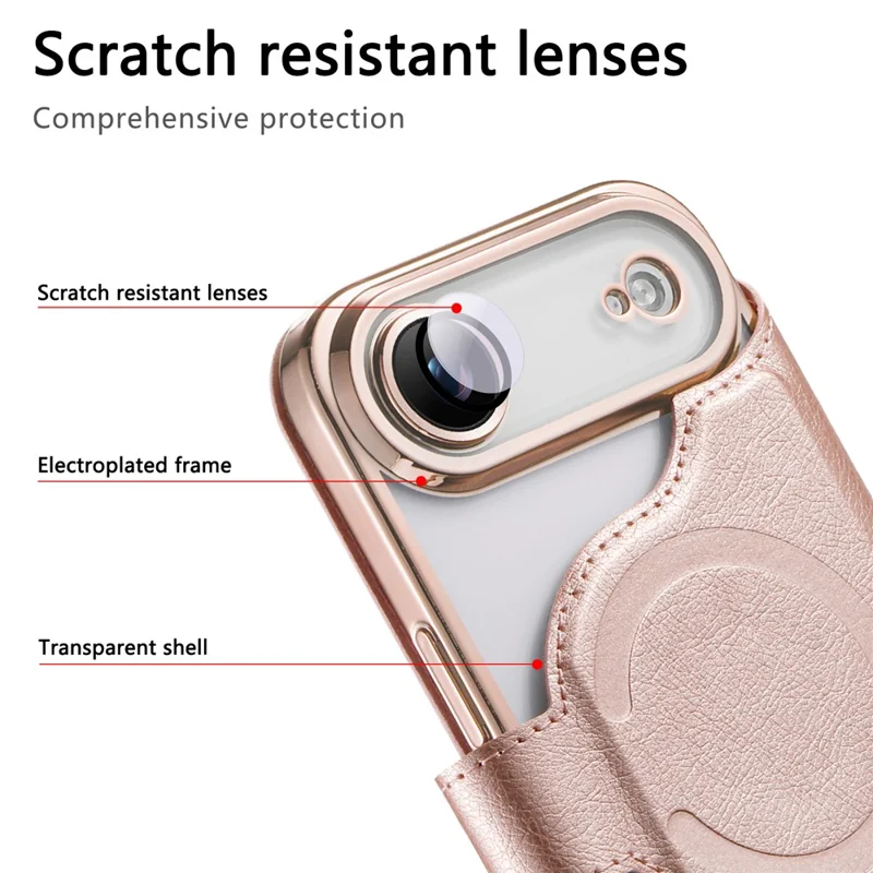 For iPhone Air Case Compatible with MagSafe Detachable Leather Phone Cover with Lens Film - Rose Gold
