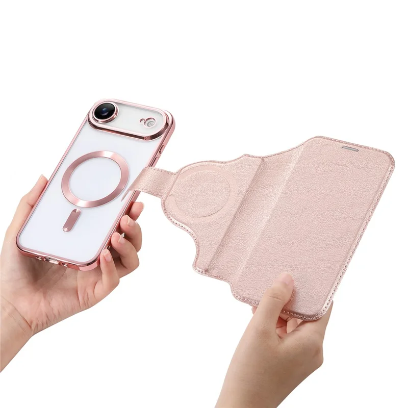 For iPhone Air Case Compatible with MagSafe Detachable Leather Phone Cover with Lens Film - Rose Gold