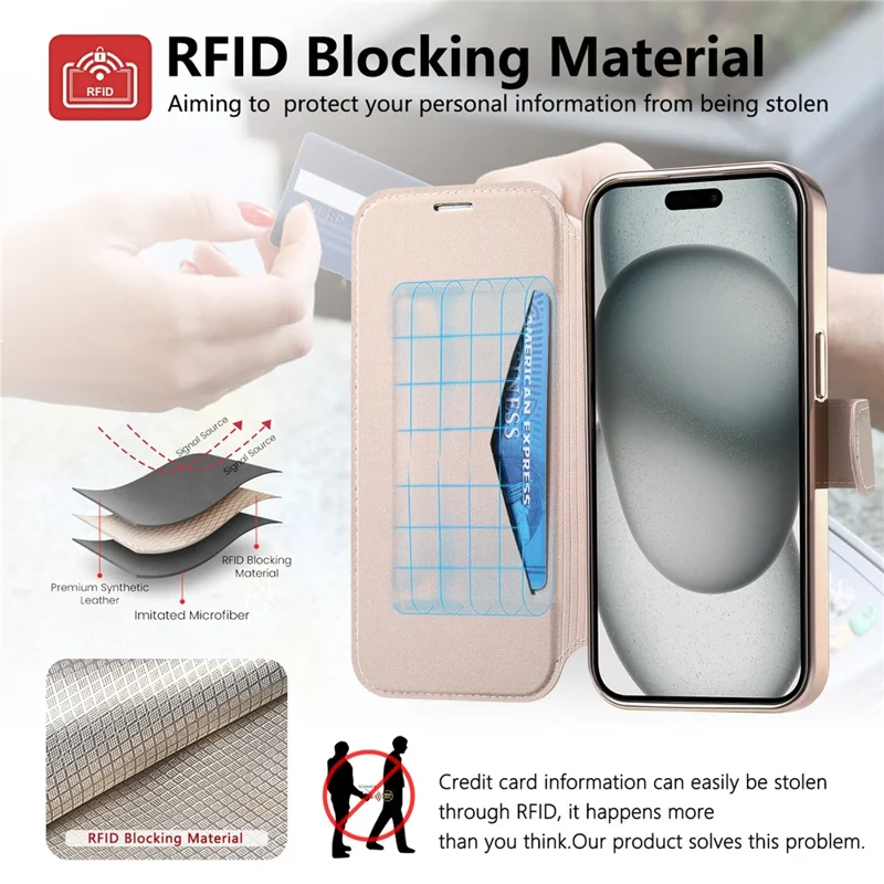 For iPhone Air Case Compatible with MagSafe Detachable Leather Phone Cover with Lens Film - Rose Gold