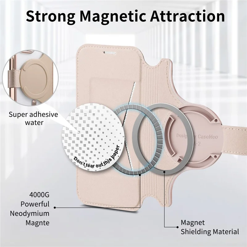 For iPhone 17 Case Compatible with MagSafe Detachable Leather Phone Cover with Lens Film - Rose Gold