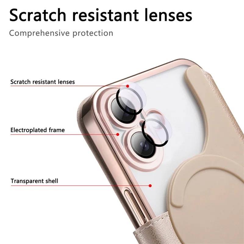 For iPhone 17 Case Compatible with MagSafe Detachable Leather Phone Cover with Lens Film - Rose Gold