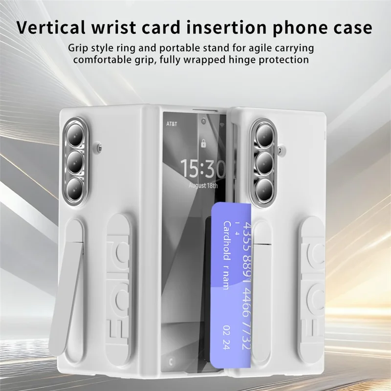 For Samsung Galaxy Z Fold7 5G Case Kickstand Wristband PC Phone Cover with Card Holder - White