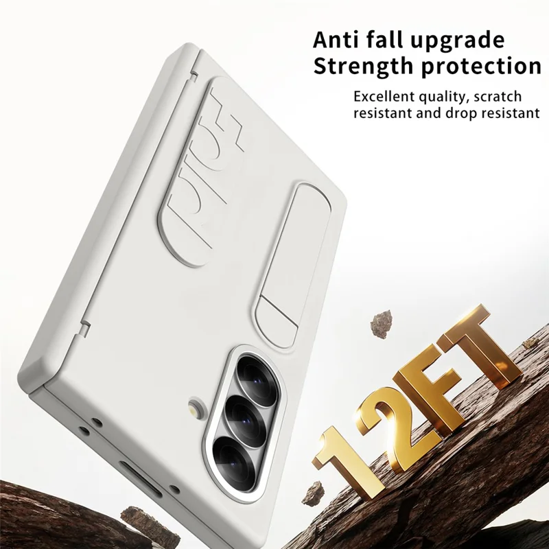 For Samsung Galaxy Z Fold7 5G Case Kickstand Wristband PC Phone Cover with Card Holder - White