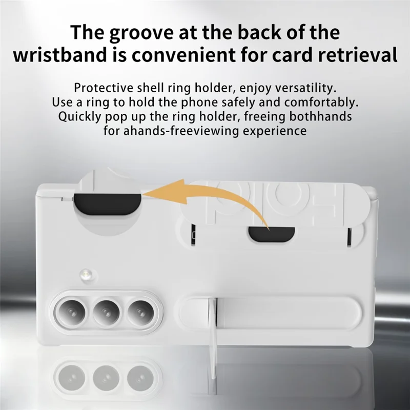 For Samsung Galaxy Z Fold7 5G Case Kickstand Wristband PC Phone Cover with Card Holder - White