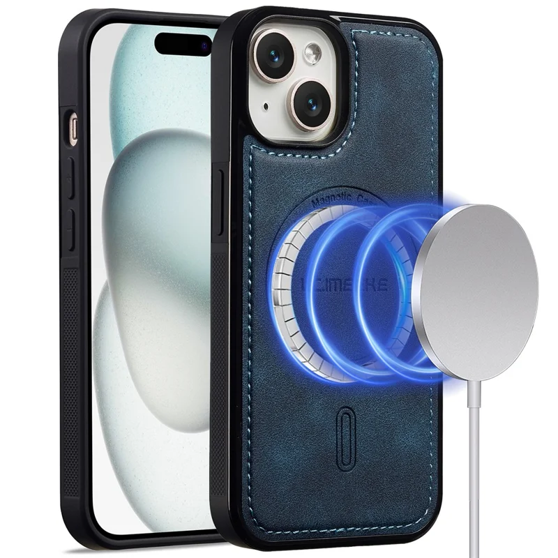 LC.IMEEKE L6 til iPhone 15 Case PU-læderbehandling PC TPU telefonbeskytning kompatibel med MagSafe - Blå