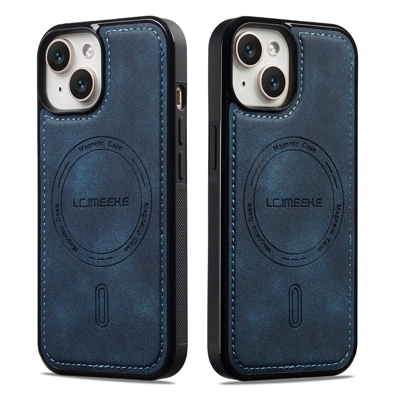 LC.IMEEKE L6 til iPhone 15 Case PU-læderbehandling PC TPU telefonbeskytning kompatibel med MagSafe - Blå