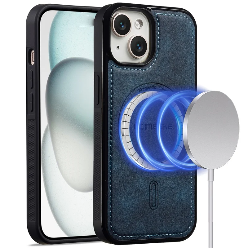 LC.IMEEKE L6 Obudowa na iPhone'a 14 / 13 Pokrowiec na telefon z powłoką z ekokory PU i tworzywa TPU/PC Kompatybilny z MagSafe - Niebieski