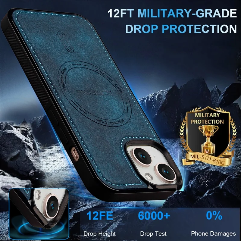 LC.IMEEKE L6 Obudowa na iPhone'a 14 / 13 Pokrowiec na telefon z powłoką z ekokory PU i tworzywa TPU/PC Kompatybilny z MagSafe - Niebieski