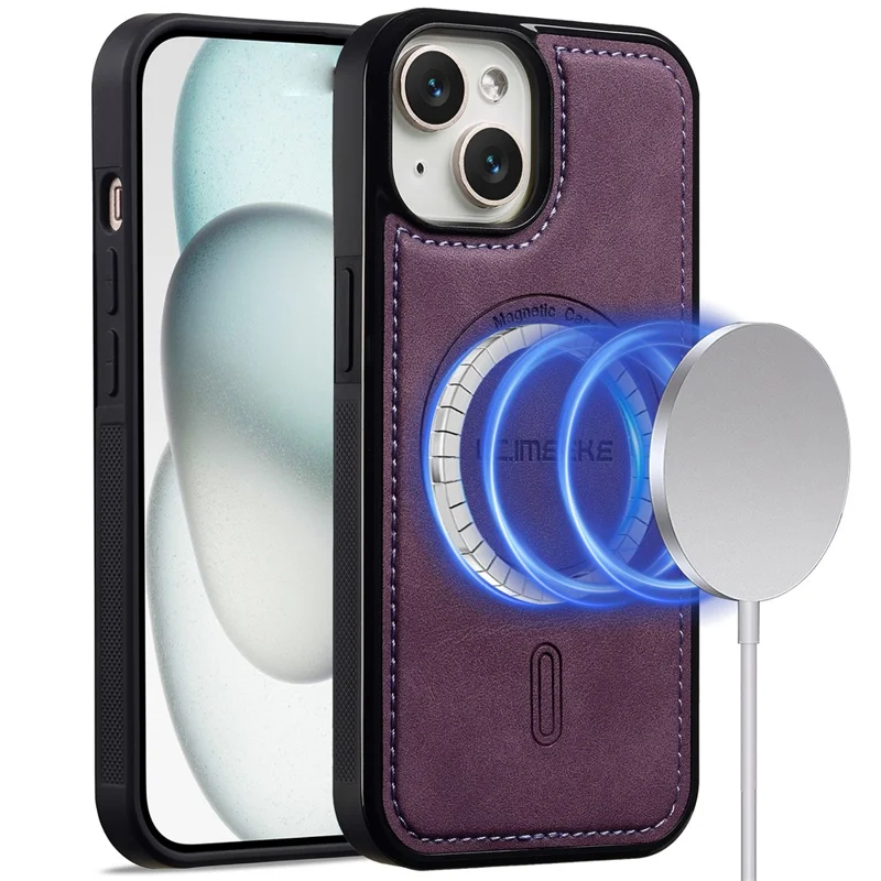 LC.IMEEKE L6 For iPhone 15 Plus / 14 Plus Case PU Leather Coated PC TPU Phone Cover Compatible with MagSafe - Purple