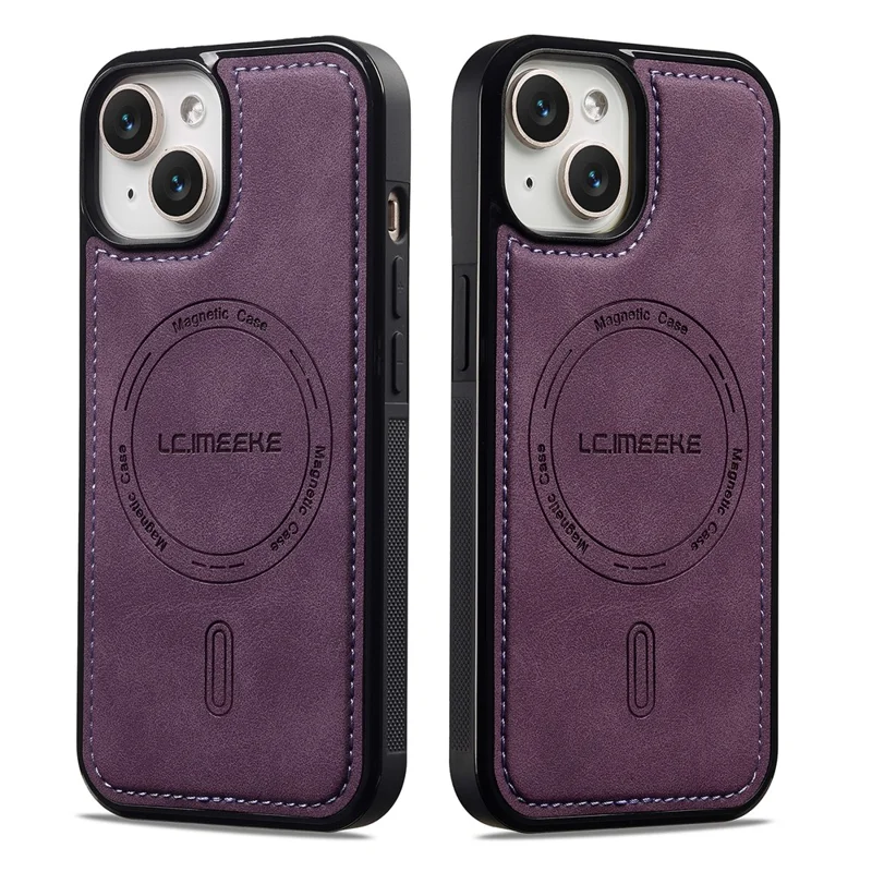 LC.IMEEKE L6 For iPhone 15 Plus / 14 Plus Case PU Leather Coated PC TPU Phone Cover Compatible with MagSafe - Purple