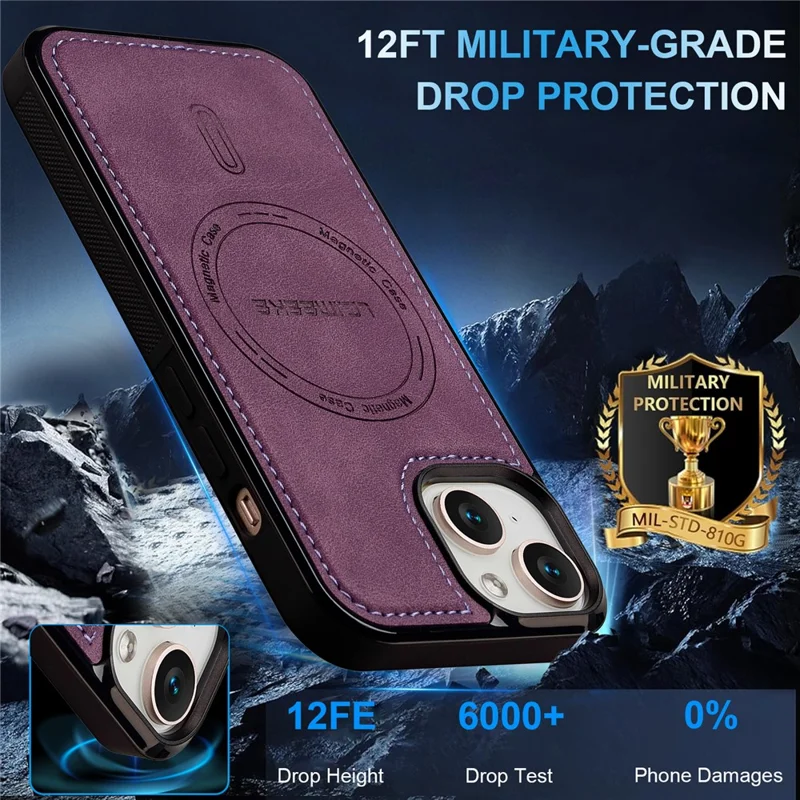 LC.IMEEKE L6 For iPhone 15 Plus / 14 Plus Case PU Leather Coated PC TPU Phone Cover Compatible with MagSafe - Purple