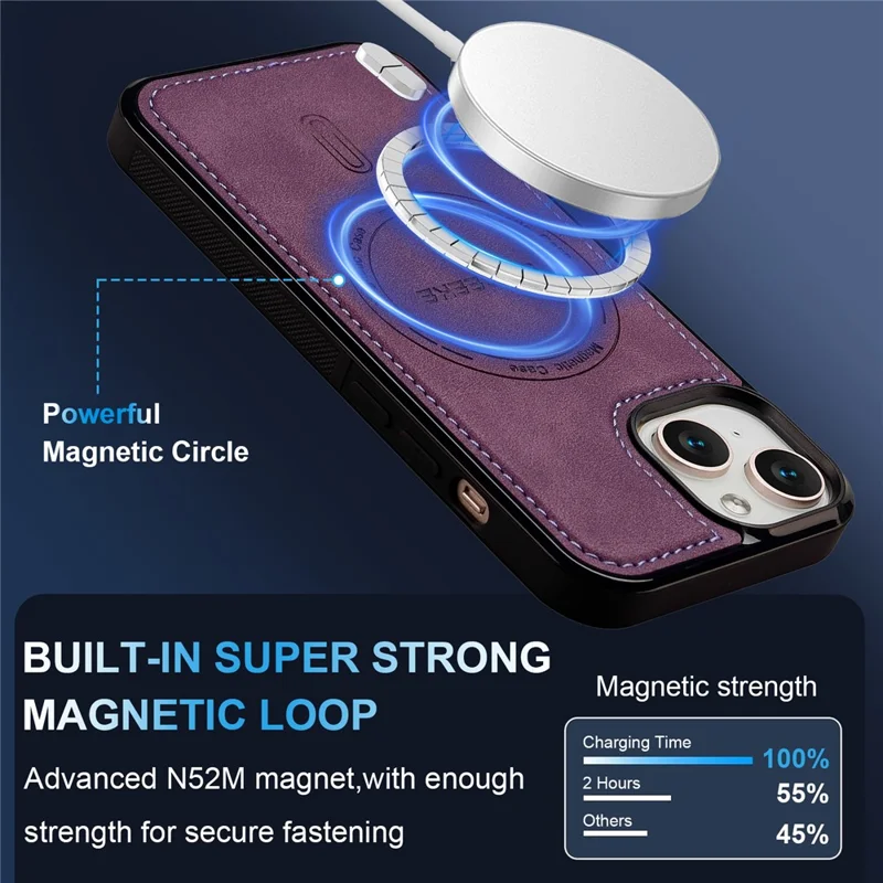 LC.IMEEKE L6 For iPhone 15 Plus / 14 Plus Case PU Leather Coated PC TPU Phone Cover Compatible with MagSafe - Purple