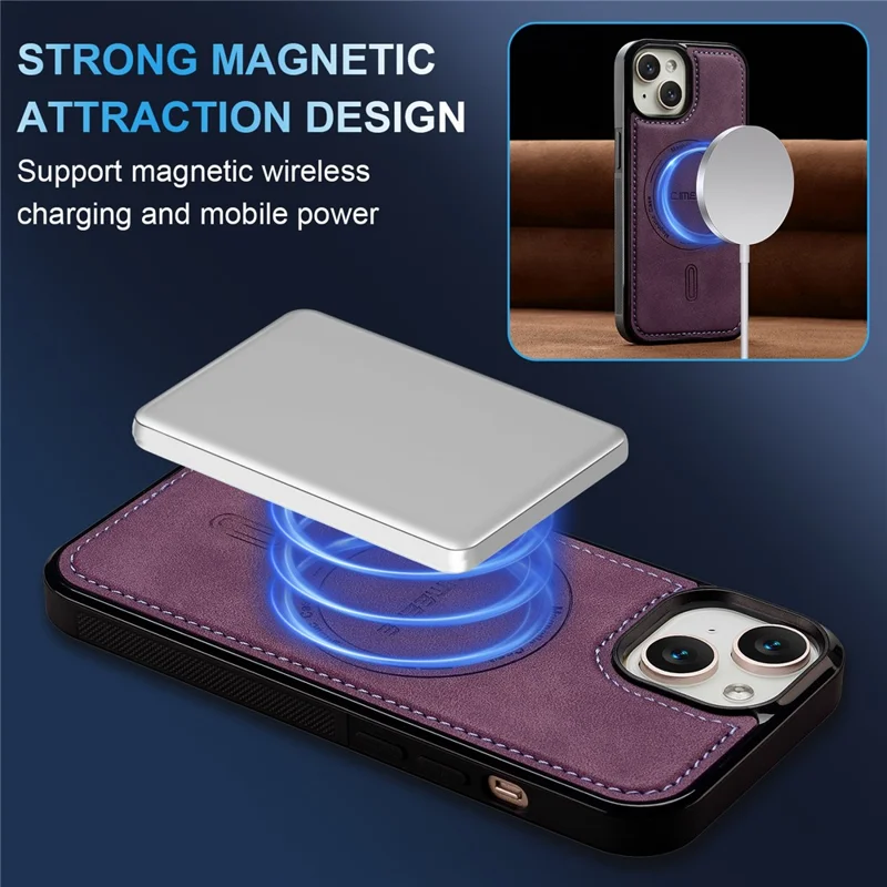 LC.IMEEKE L6 For iPhone 15 Plus / 14 Plus Case PU Leather Coated PC TPU Phone Cover Compatible with MagSafe - Purple